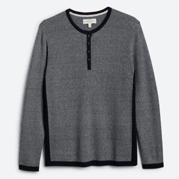 HAWKER RYE Joey Birdseye‎ Henley Sweater in Navy Size Medium - Picture 1 of 8
